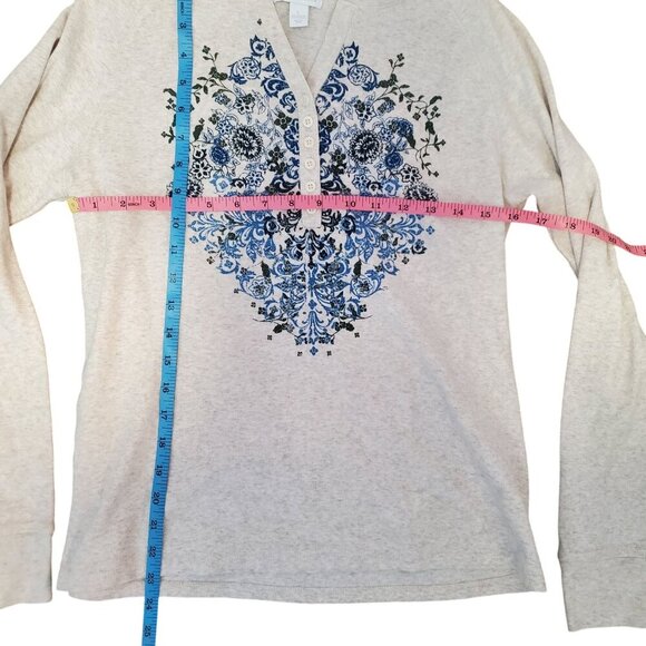 NWOT Charter Club Cream Y2k Fairy Goth Cottage Core Floral Large Thermal Top - Picture 7 of 8